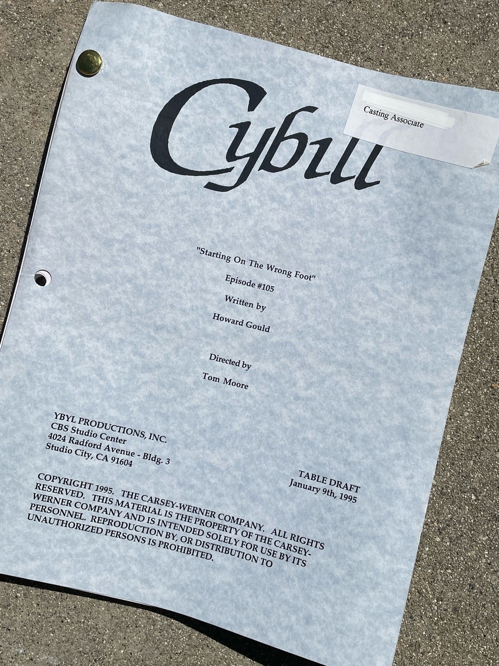CYBILL 1995 TV Series Production Used Table Draft Script Start On The Wrong Foot